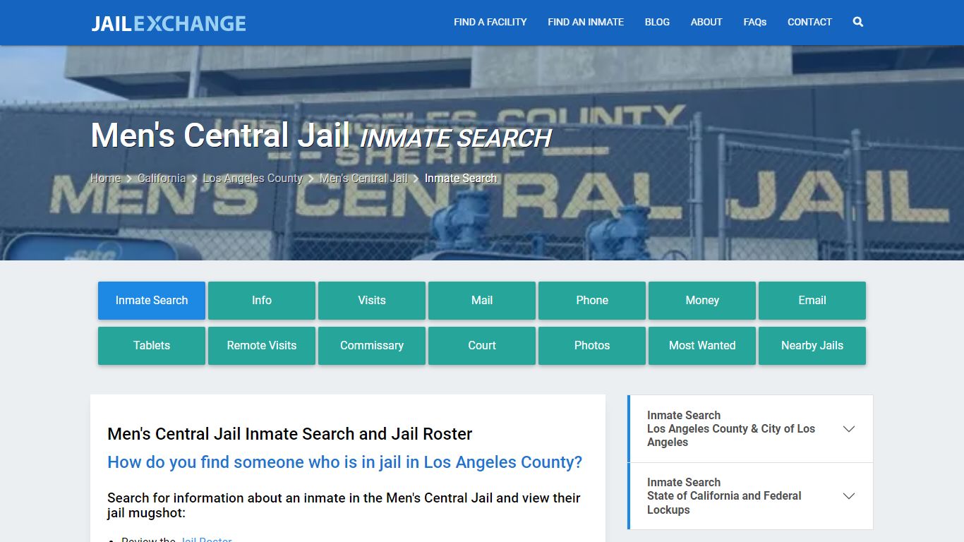 Inmate Search: Roster & Mugshots - Men's Central Jail, CA